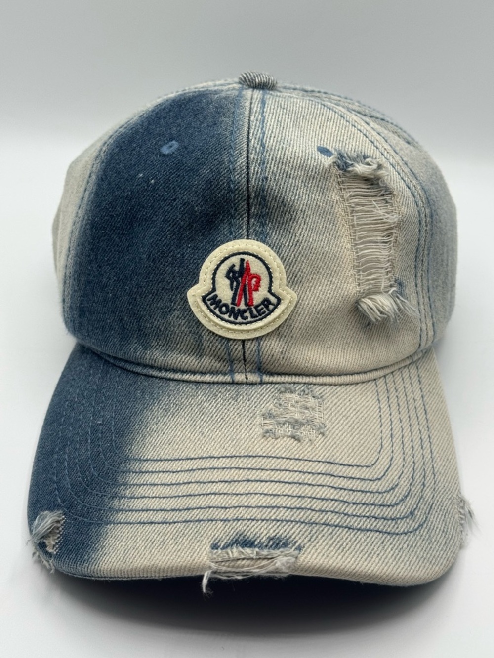 Moncler Distressed Denim Baseball Cap